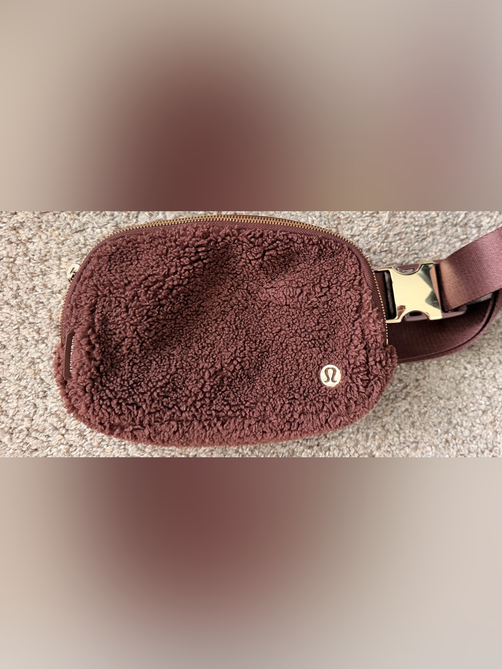 lululemon athletica Shearling Belt Bag in Deep Brown with Gold Hardware